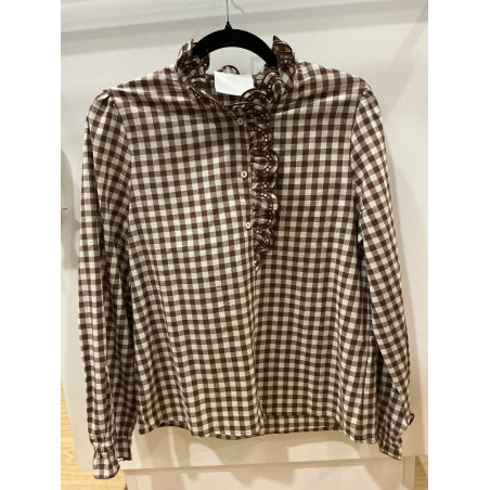Chemise col victorien carreaux choco