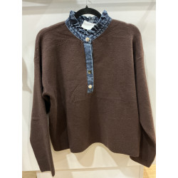 Pull choco col volant jeans