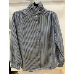 chemise rayée bleu et blanc col victorien