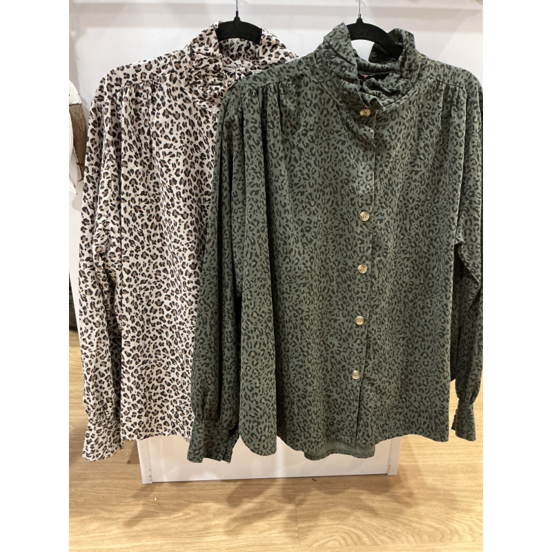 Chemise léopard col victorien velours