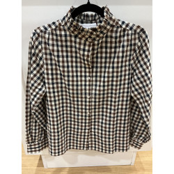 Chemise carreaux marine et choco col victorien