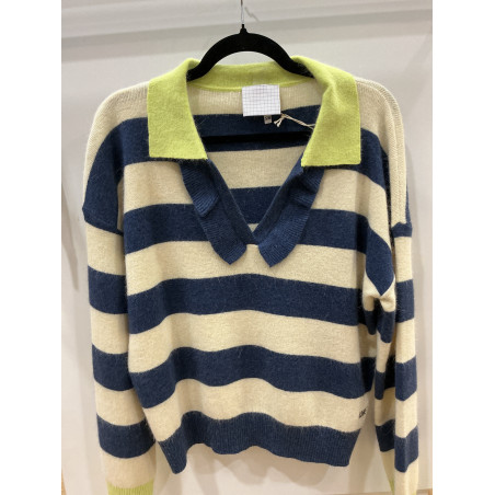 Pull Paulo rayé marine et jaune fluo