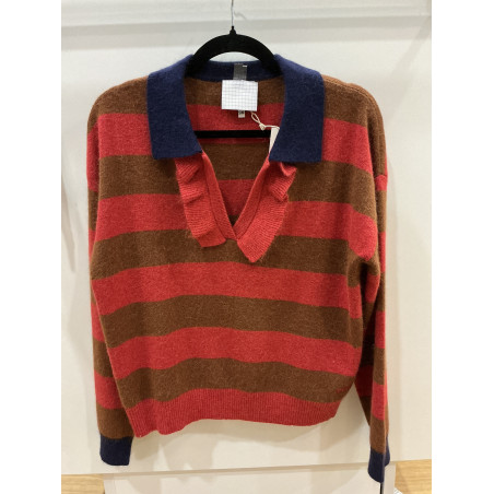 Pull Paulo rayé corail et marine