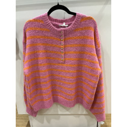 Pull rayé rose et orange