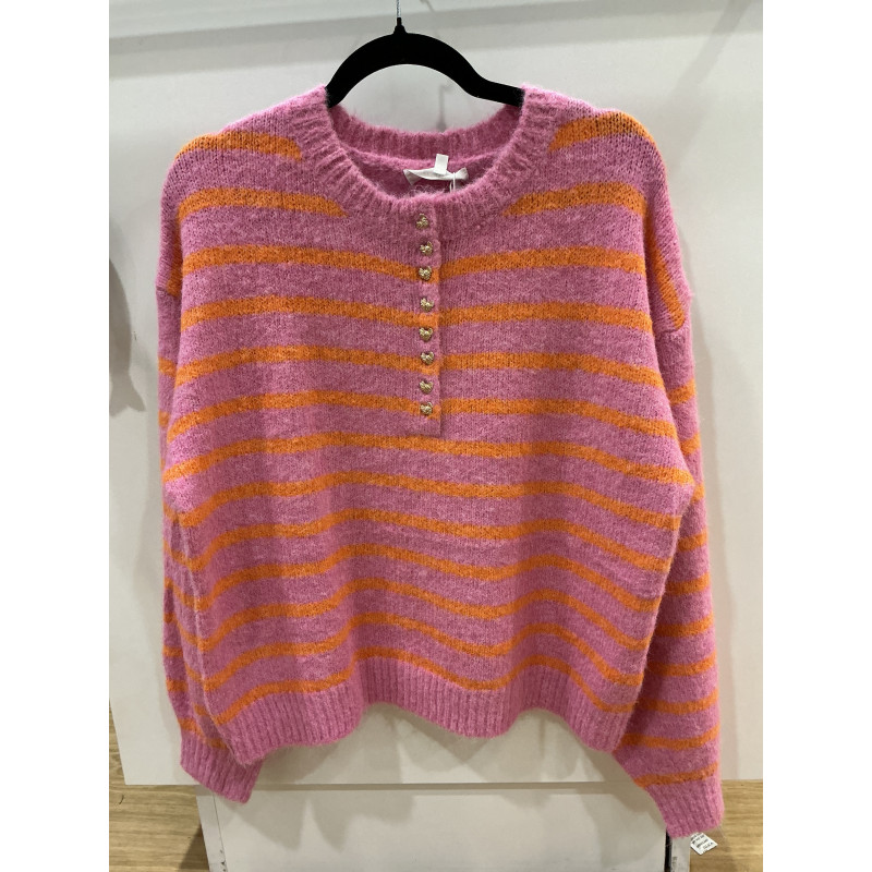 Pull rayé rose et orange