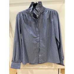 Chemise rayée col victorien bleu