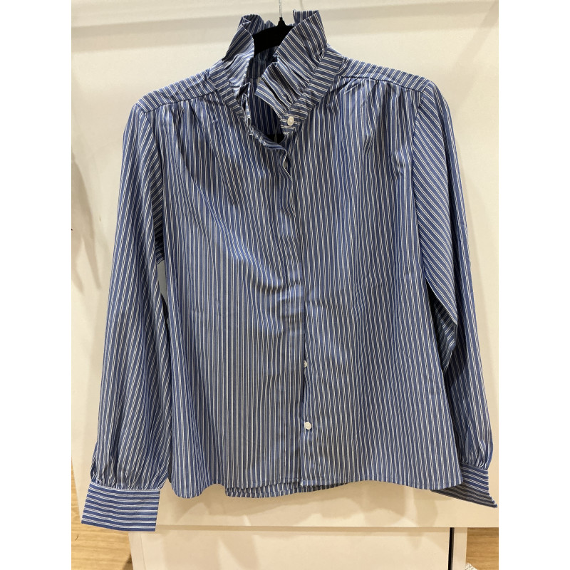 Chemise rayée col victorien bleu