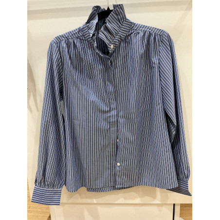 Chemise rayée col victorien bleu