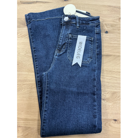 Jeans long large poches plaquées bleu foncé