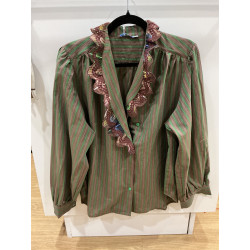Chemise volant rayée vert