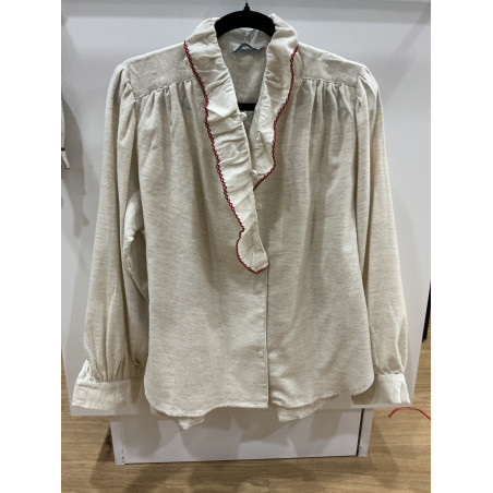 Chemise volant écru et rouge