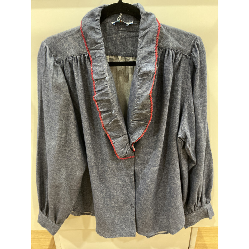 Chemise volant jeans et rouge