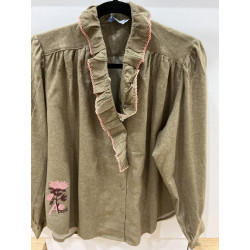 Chemise volant olive et rose