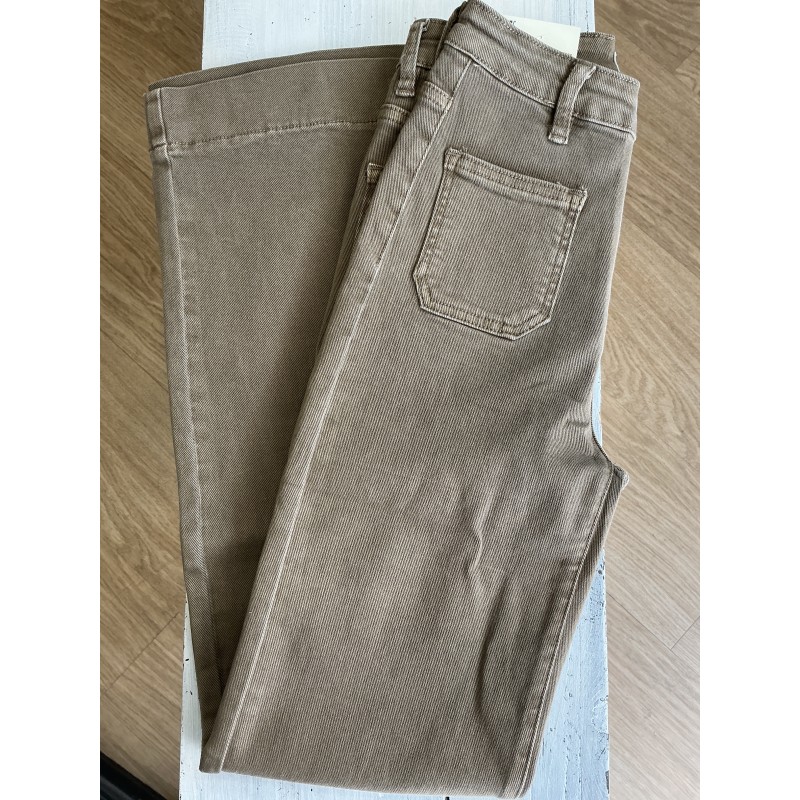 Jeans long large poches plaquées tabac