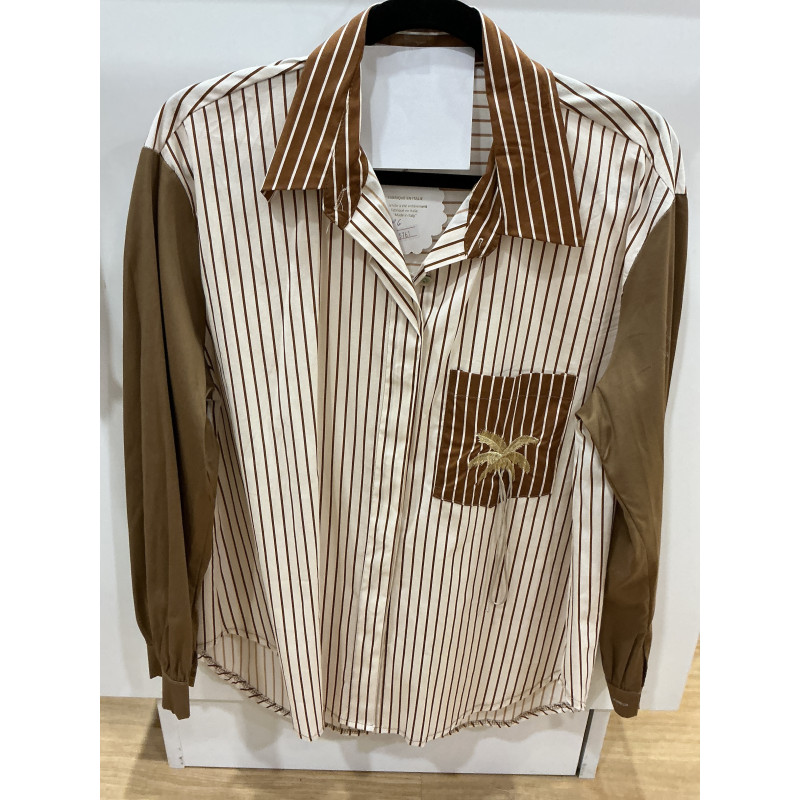 Chemise rayée camel et beige