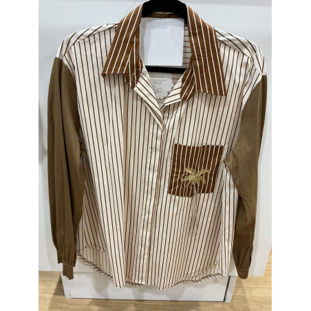 Chemise rayée camel et beige