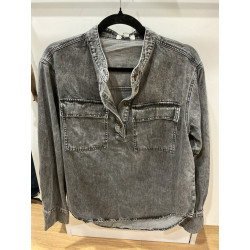 Blouse col Mao noir délavé