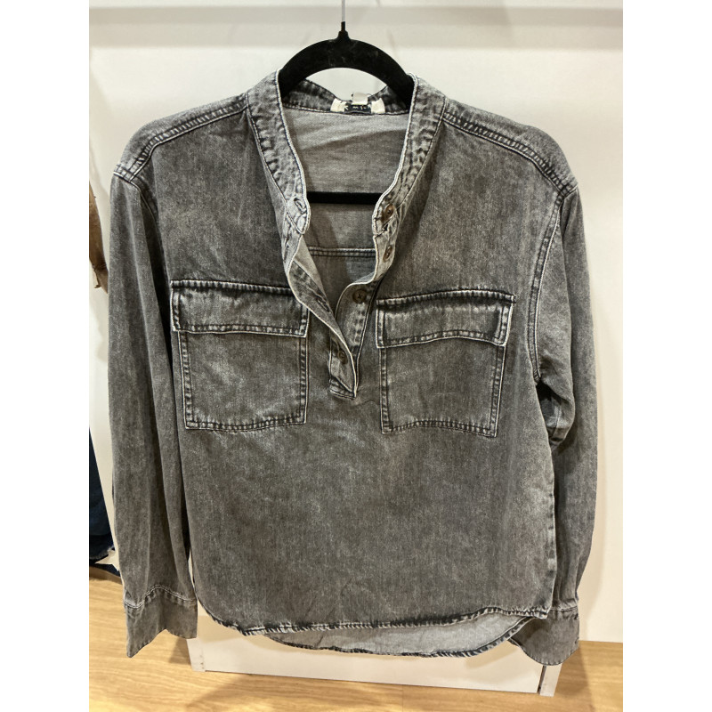 Blouse col Mao noir délavé