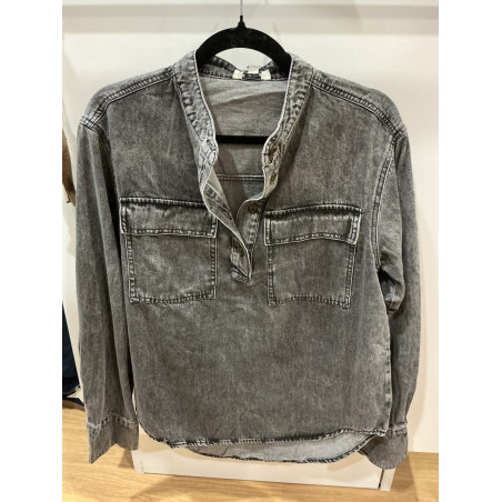 Blouse col Mao noir délavé