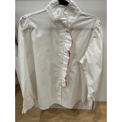 Chemise col victorien et volant blanche et rouge