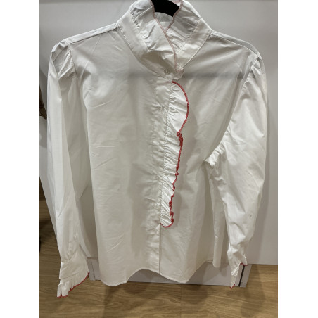 Chemise col victorien et volant blanche et rouge