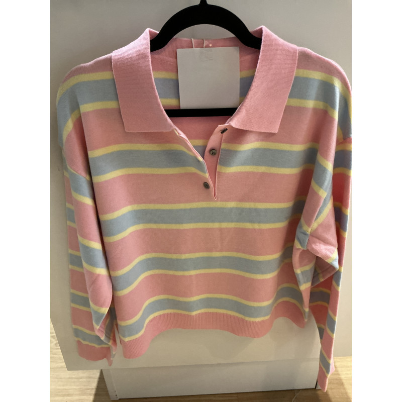Pull col polo rose