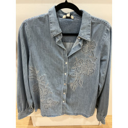 Chemise Jeans bleu et broderies