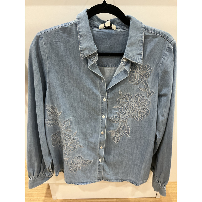 Chemise Jeans bleu et broderies