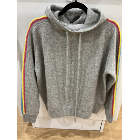 Pull capuche Arc en ciel gris