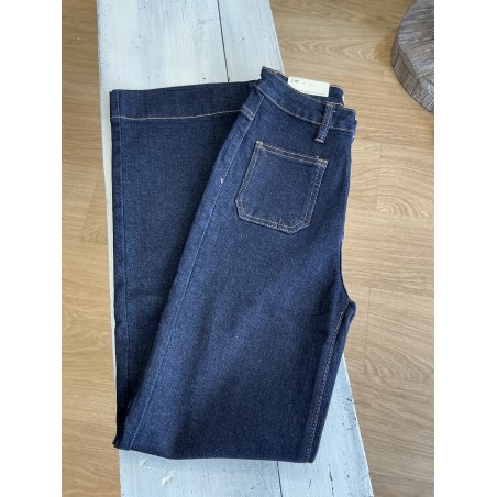 Jeans long large poches plaquées brut