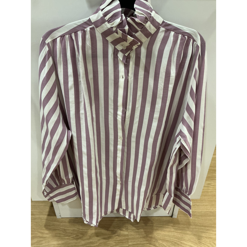 Chemise col victorien rayée lilas et blanc