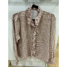 Chemise carreaux rose et camel col victorien