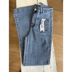 Jeans long large poches plaquées bleu clair