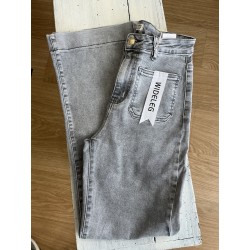 Jeans long large poches plaquées gris clairs