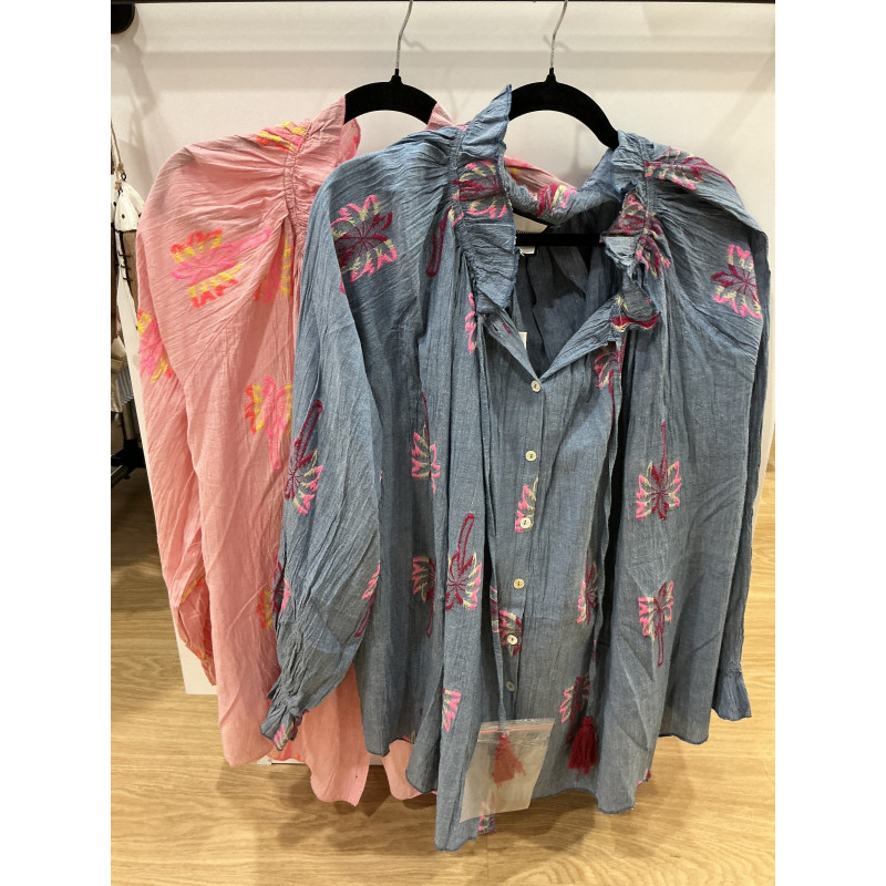 Blouse oversize palmiers fluo