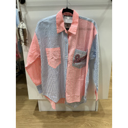 Chemise rayée bleu et rose fluo