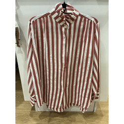 Chemise rayée col victorien orchidée et blanc