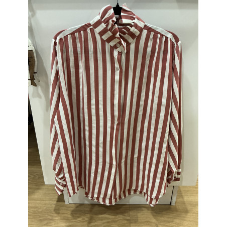 Chemise rayée col victorien orchidée et blanc