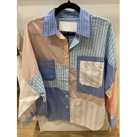 Chemise rayée bleu et orange