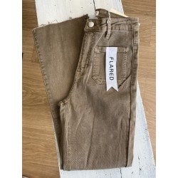 Jeans flared 7/8 poches plaquées tabac