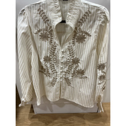 Chemise rayée beige et broderies or