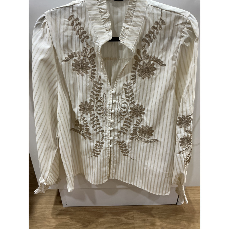 Chemise rayée beige et broderies or