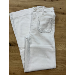 Jeans long large poches plaquées tresse blanc