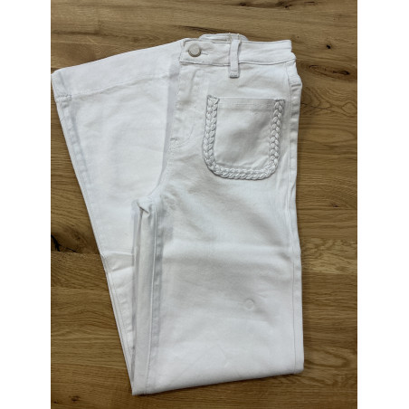 Jeans long large poches plaquées tresse blanc