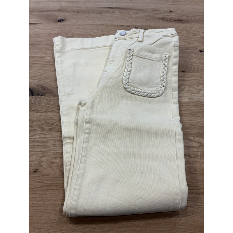 Jeans long large poches plaquées tresse jaune