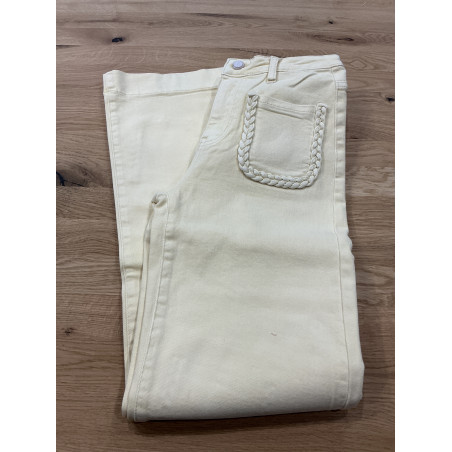 Jeans long large poches plaquées tresse jaune
