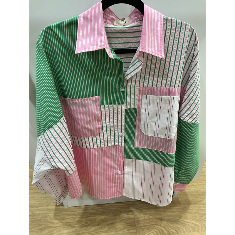 chemise rayée rose et vert