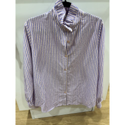 Chemise col victorien rayée rose et violet