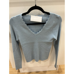 T-shirt côtelé col bleu