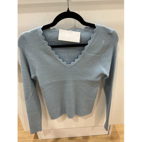 T-shirt côtelé col bleu